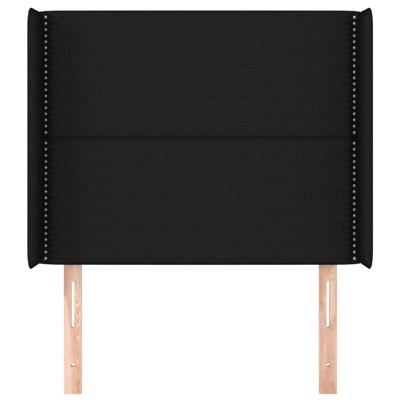 Hoofdbord met randen 163x16x118/128 cm stof zwart - thumbnail