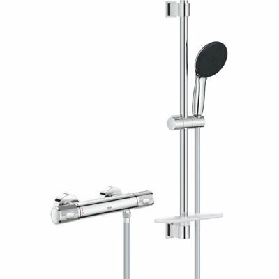 Doucheset met thermostatische mengkraan, 3-straals douchekop, 60cm staaf en flexibele slang - GROHE 34791001 - Waterbesparend - Chroom