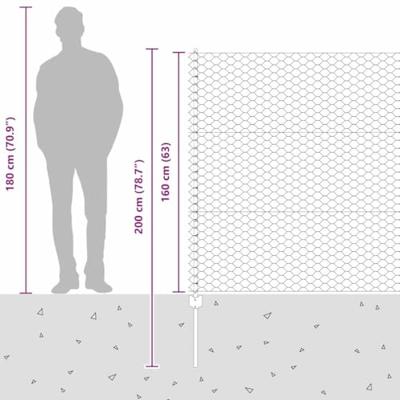 VidaXL Hek met paal zilver 1,6 x 10 m staal