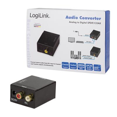 LogiLink CA0102 Toslink / Cinch Audio Adapter [2x Cinch-koppeling, Cinch-koppeling - 1x Toslink-bus (ODT), Cinch-koppeling] Zwart