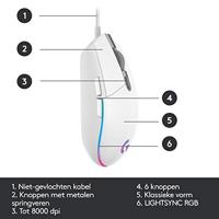 Logitech-G G203 Lightsync Wit Gaming Muis - thumbnail