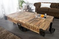 Solide design salontafel RAILWAY 110cm mangohout met 4 wielen - 36788 - thumbnail