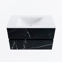 MONDIAZ VICA 80cm badmeubel onderkast Marquina 2 lades. Wastafel CLOUD midden 1 kraangat, kleur Talc. - thumbnail