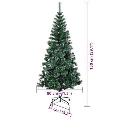 VidaXL Kunstmatig voorverlicht kerstboom groen 150 cm pvc en metaal