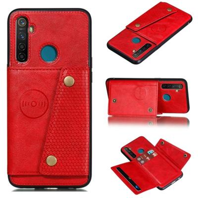 Voor OPPO Realme 5 schokbestendige magnetische PU + TPU beschermhoes met kaartsleuven (rood)