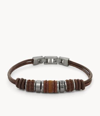 Fossil JF00900797 armband Bruin, Zilver Leer, Roestvrijstaal