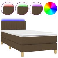 Boxspring met matras en LED stof donkerbruin 100x200 cm - thumbnail