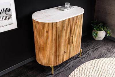 Dressoir TRES CHIC 70cm mangohout naturel met wit marmeren blad en gouden handgrepen - 45754