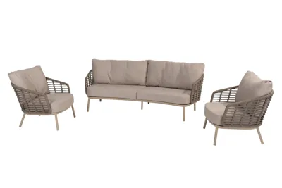 Loungeset Puglia Latte Set 3 delig 3 zits Kussens 4SO Lounge Bank Stoelen Buiten Tuin 4 Seasons