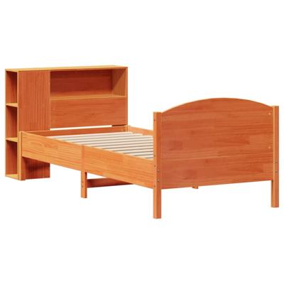 Bed met boekenkast zonder matras grenenhout wasbruin 100x200 cm