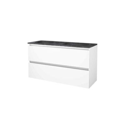 Basic-Line Start 46 Badkamermeubelset - 120 x 46 cm - Greeploos - 2 Lades - Hardstenen Wastafel - 2 Kraangaten - Ice White