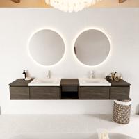 MONDIAZ BUKLA 240cm badmeubel met open module 40 midden kleur Dark Brown met 4 lades. Wastafel CLOUD dubbel 2 kraangaten kleur Talc. - thumbnail