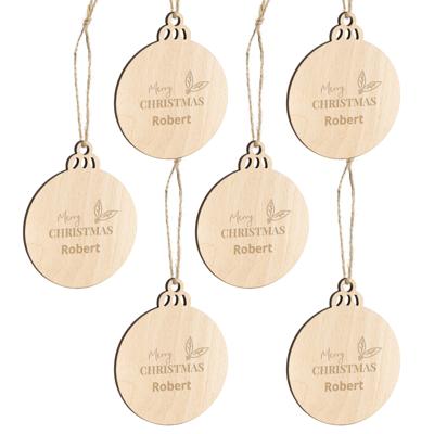 Houten kersthanger met naam graveren - Bal - 6 stuks