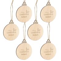 Houten kersthanger met naam graveren - Bal - 6 stuks - thumbnail