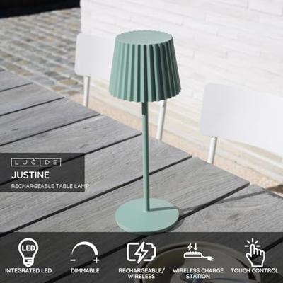 Lucide JUSTINE - Oplaadbare Tafellamp Binnen/Buiten - Accu/Batterij - LED Dimb. - 1x2W 2700K - IP54 - Met draadloos oplaadstation - Groen