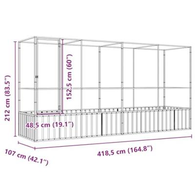 vidaXL Volière met verlengstuk 418,5x107x212 m staal zilverkleurig, vogelvolière, papegaaienkooi, grote papegaaienkooi, parkietenkooi, grote vogelkooi