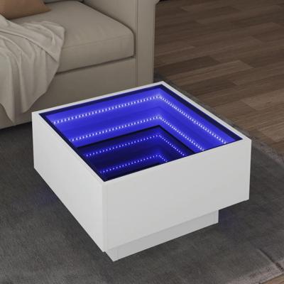 Salontafel met LED 50x50x30 cm bewerkt hout wit