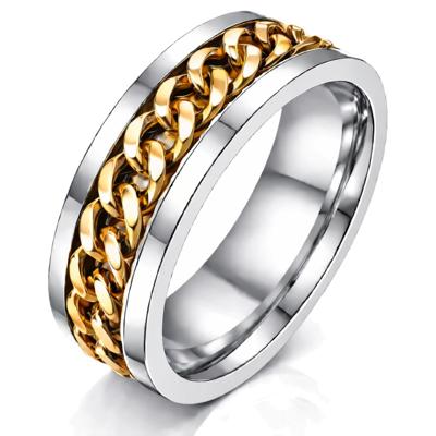Stalen herenring met Cubaanse gouden ketting-21.5mm Stalen herenring met Cubaanse gouden ketting-21.5mm