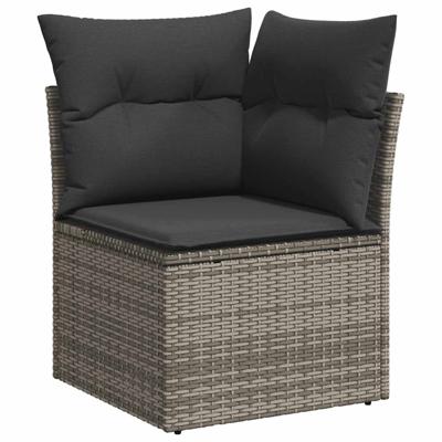 5-delige Loungeset met kussens poly rattan grijs - thumbnail