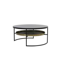 Sohome Ronde Salontafel 'Alejandro' 88cm, zwart glas met antiek brons - thumbnail