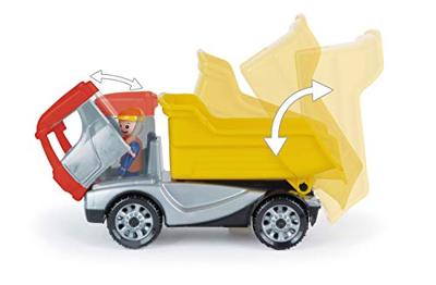 Lena truckies set graafmachine met kiepwagen 3 speelfiguurtjes en verkeersborden - thumbnail