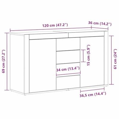 Dressoir met lade Zwart eiken 120 x 36 x 69 cm Bewerkt hout
