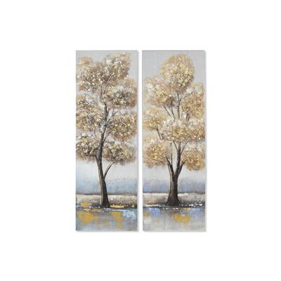 Schilderij Home ESPRIT Gouden Canvas Hout MDF Boomstructuur Traditioneel 30 x 3 x 90 cm (2 Stuks)