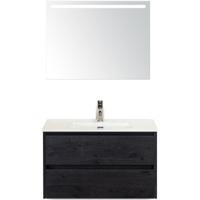 Dante Badmeubelset 80 cm - Black Oak - Keramische Wastafel Wit Cover met Sence Spiegel - thumbnail