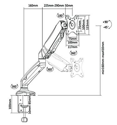 VALUE LCD Monitorarm, tafelmontage, gasveer, 5 draaipunten, zwart