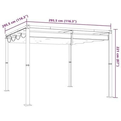 VidaXL Prieel met uittrekbaar dak 3x3 m staal taupe