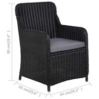 Tuinstoelen 2 st met kussens poly rattan zwart - thumbnail