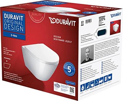 Toilet Duravit D-Neo Wand Set Rimless Diepspoel 54 cm Durafix Hoogglans Wit Duravit - thumbnail