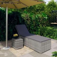 Ligbed met kussen en theetafel poly rattan grijs - thumbnail