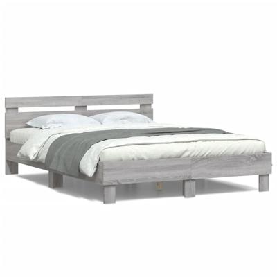 Bedframe met hoofdeinde en LED grijs sonoma eiken 200x200 cm