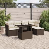 6-delige Loungeset met kussens poly rattan bruin - thumbnail