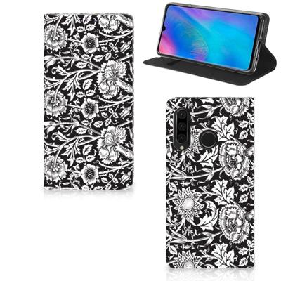 Huawei P30 Lite New Edition Smart Cover Black Flowers Huawei P30 Lite New Edition Smart Cover Black Flowers