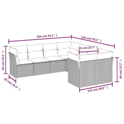 8-delige Loungeset met kussens poly rattan zwart - thumbnail