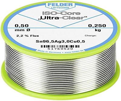 Felder ISO-Core Ultra Clear SAC305 Soldeertin Spoel Sn96,5Ag3Cu0,5 0.250 kg 0.5 mm Felder ISO-Core Ultra Clear SAC305 Soldeertin Spoel Sn96,5Ag3Cu0,5 0.250 kg 0.5 mm
