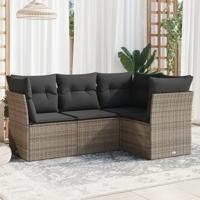 4-delige Loungeset met kussens poly rattan grijs - thumbnail