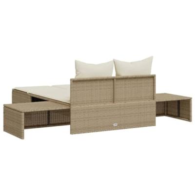 Ligbed 2-persoons met kussens poly rattan beige Ligbed 2-persoons met kussens poly rattan beige