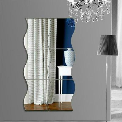 Wand spiegel acryl DIY Wave stijl verwisselbare glazen sticker make-up spiegel Home slaapkamer decoratief (zilver)