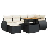 7-delige Loungeset met kussens poly rattan zwart - thumbnail