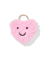 HEMA Sleutelhanger 6x2.5cm fluffy hartvorm met gezichtje roze - thumbnail