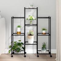 VidaXL Bloemenstandaard met wielen 83x25x103,5 cm ijzer zwart - thumbnail