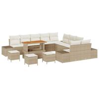 Tuinbankenset met kussen 14 pcs Beige poly rattan - thumbnail