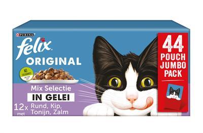 FELIX POUCH ORIGINAL IN GELEI MIX BOX RUND / KIP / TONIJN / ZALM 44X85 GR FELIX POUCH ORIGINAL IN GELEI MIX BOX RUND / KIP / TONIJN / ZALM 44X85 GR