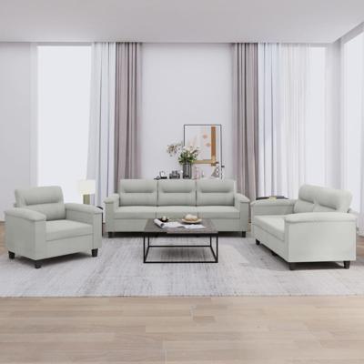 3-delige Loungeset met kussens microvezelstof lichtgrijs - thumbnail
