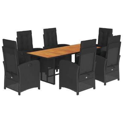 7-delige Tuinset met kussens poly rattan zwart