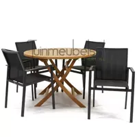 Tuinset Delia zwart stapelbaar met Milton tafel rond 110 - thumbnail