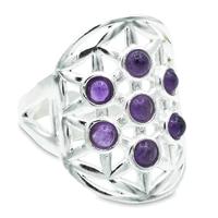 Zilveren Ring Bloem des Levens met Amethist - thumbnail